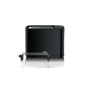 Schwarzer Braun PurEase Kompakt-Toaster HT 3010 BK mit Brötchenaufsatz.