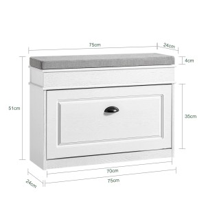 SoBuy Schuhbank mit Sitzkissen Schuhregal Schmal Sitzbank für Flur Weiß 75x51x24cm FSR82-L-WG