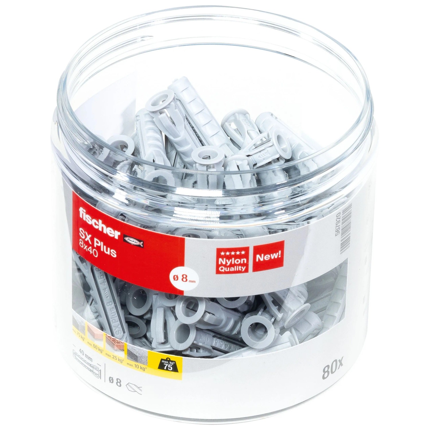 fischer Spreizdübel SX Plus 8x40, 80 Stück im transparenten Behälter.