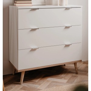 Furn.Design Kommode Weiß Matt Eiche 80 cm 3 Schubkästen Skandinavisch Lundby