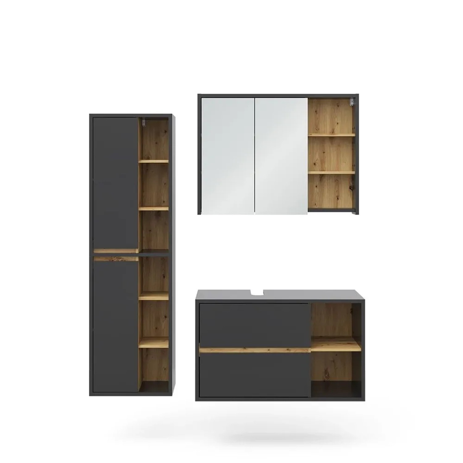 Vicco Badmöbel-Set Viola Anthrazit 100 x 60 3-teilig