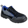 Schwarzer Safety&More Sicherheitsschuh Nitro-X S1P mit blauen Akzenten, Stahlkappe und robuster Sohle.