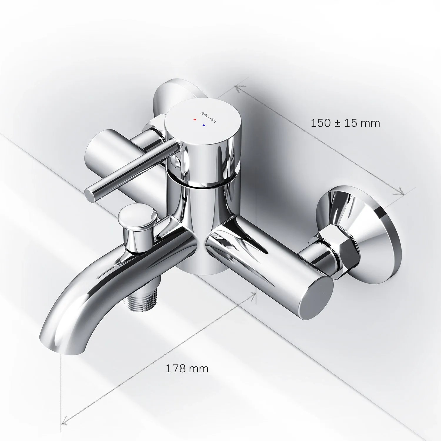 AM.PM Spike Wannenarmatur Aufputz Chrom, Einhebelmischer für Badewanne und Brause.