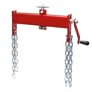 Roter Xpotool HD Balancierer für Werkstattkran, 1800kg Tragkraft, mit Ketten und Handkurbel zur präzisen Positionierung.