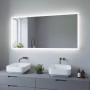 Aquabatos Badspiegel 140x70 cm mit LED-Streifen, dimmbar und Spiegelheizung im modernen Badezimmer.