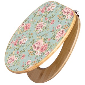 Banjado WC-Sitz aus Bambus mit Altrosa Blumen Motiv. Toilettendeckel aus Holz mit Universal Scharnieren.