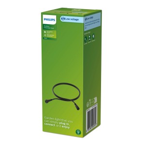 Philips Outdoor-Verlängerungskabel, 2 m, Niedervolt 24 V, IP65, Schwarz. Für Außenbeleuchtungssysteme.