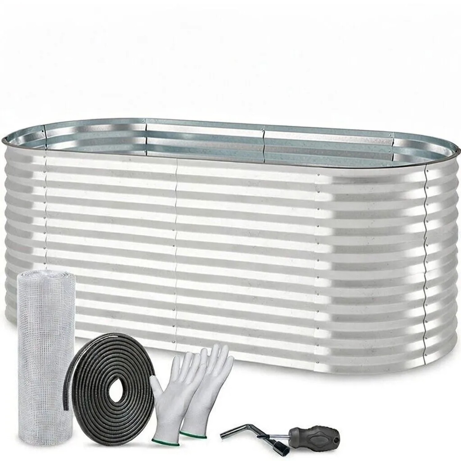 TTL GARDEN Ovales Garten-Hochbeet INSPIRE L 200×100×80 cm – Großes Metall Hochbeet Verzinkt in Silber für Garten