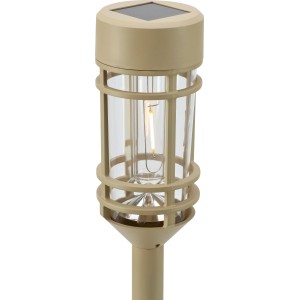 Beiger Solar-LED-Dekospieß, 48cm hoch, für Garten und Balkon.