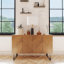 HEVVA Möbelfüße LUXEMBURG, 2er Set, 20 cm hoch, 35 cm tief, schwarz, unter Sideboard im Wohnzimmer.