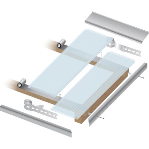 Transparente PC Hohlkammerpaneele Easy-click plus 16 mm für Kunststoffbedachung, Montage-Details sichtbar.