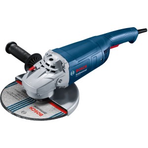 Bosch Professional GWS 20-230 J Winkelschleifer mit Schleifscheibe und Zusatzhandgriff.