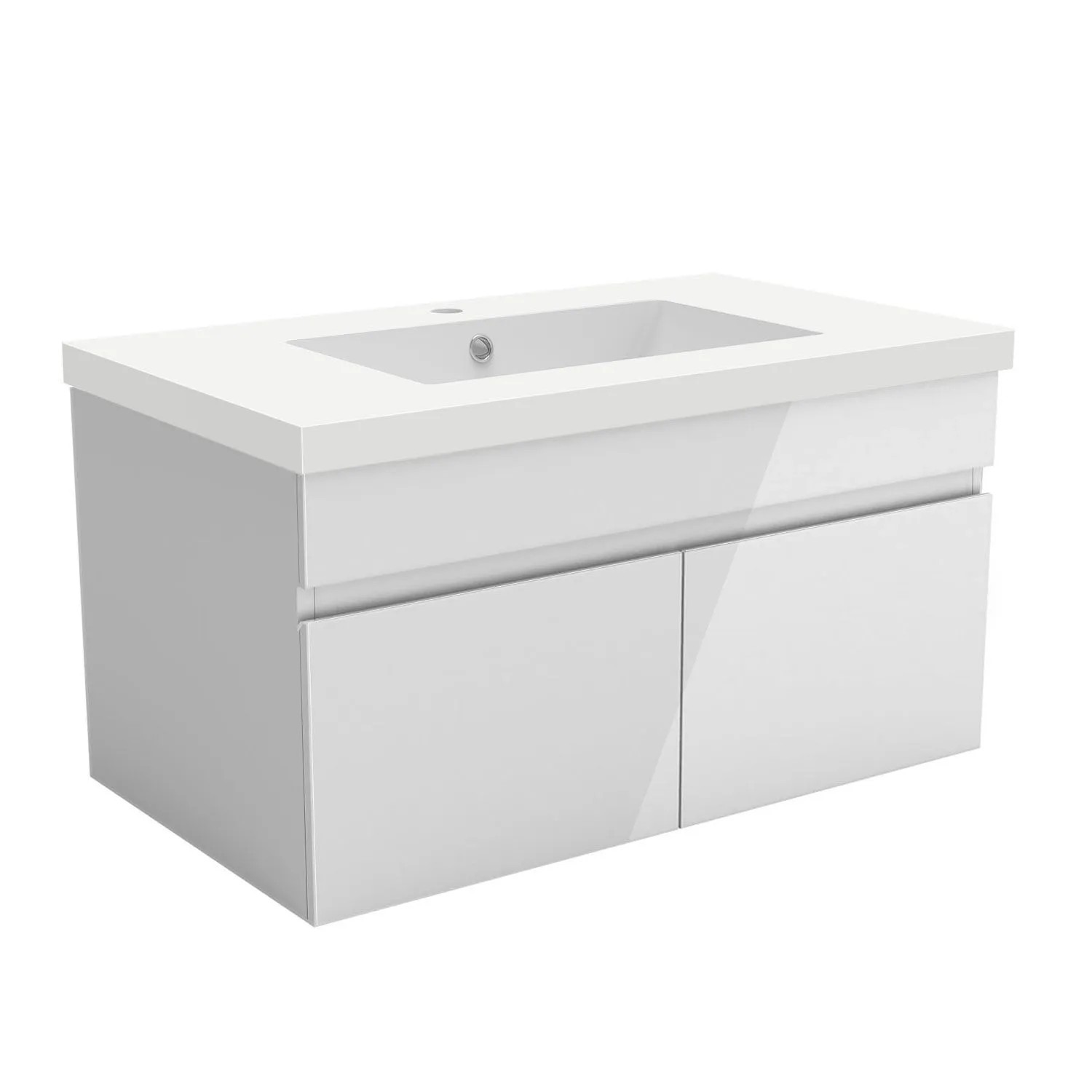 AICA Waschtisch mit Unterschrank 80 cm BERGEN Badmöbel Set 2 tlg. Waschbecken mit Unterschrank Weiß Hochglanz Softclose