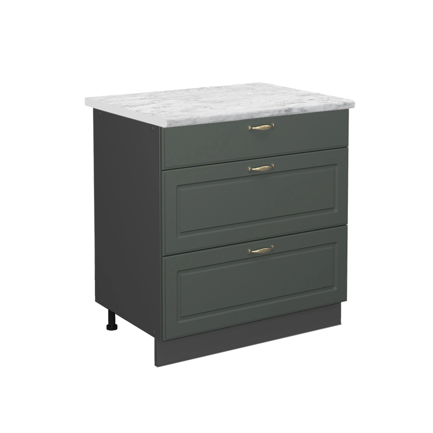Vicco Küchenunterschrank Fame-Line Grün-Gold Landhaus/Anthrazit 80 cm mit 3 Schubladen AP Marmor