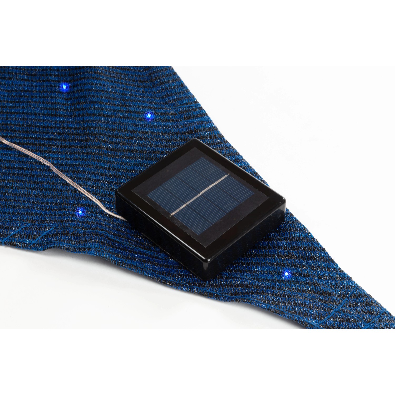 Dunkelblaues Perel Sonnensegel mit LED und Solarpanel, dreieckig, 3,6m.