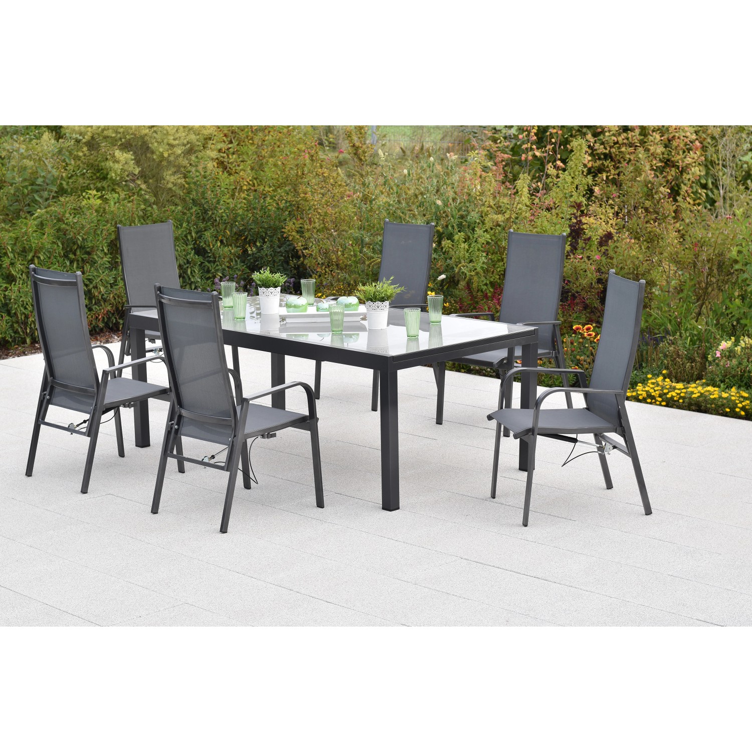 Merxx Alassio Set 7-tlg. 6 Sessel Semi Gartentisch Ausziehbar 180 (250) x 1 günstig online kaufen