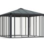 Canopia Ledro Pavillon 3.6x3.6 in Anthrazit/Grau mit geschlossenem Design und transparenten Wänden.