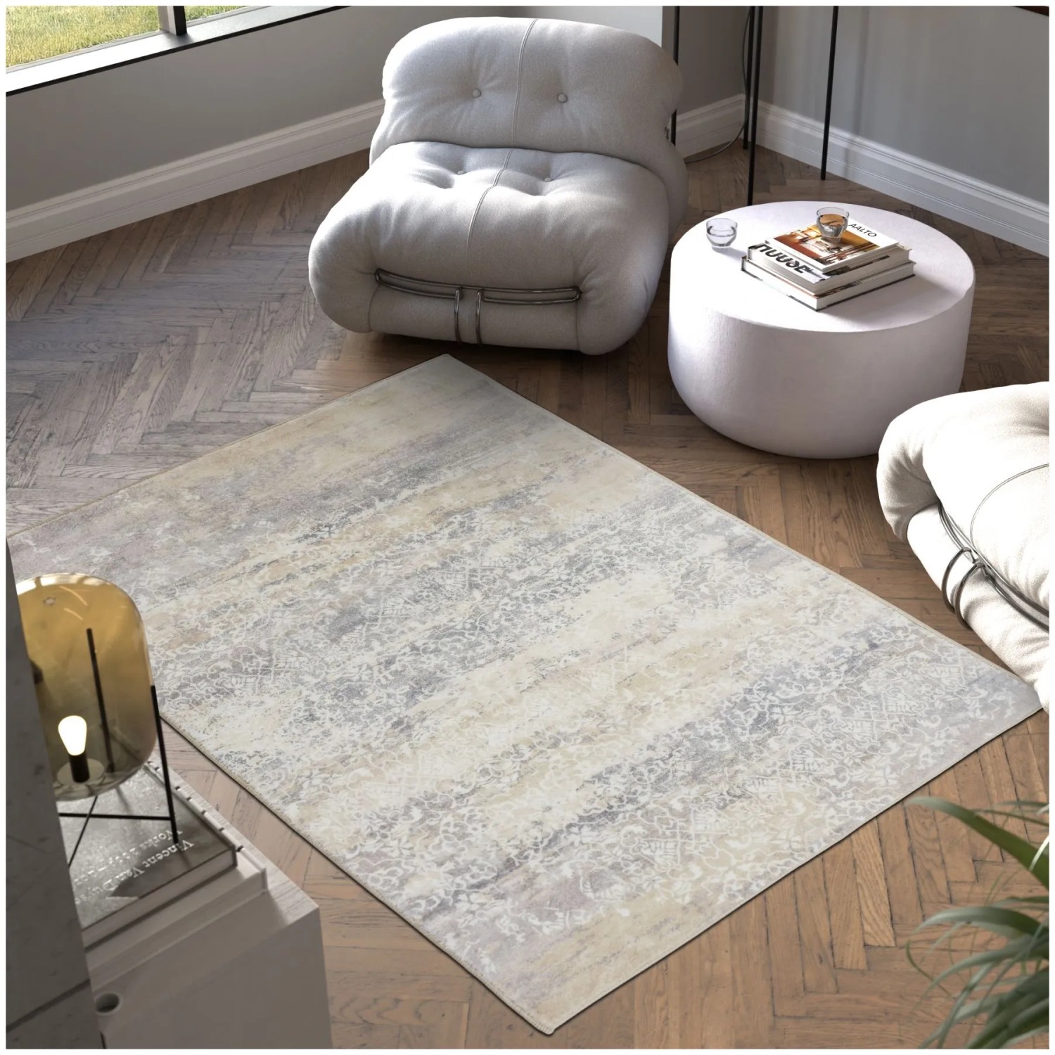 Tectake Vintage Designer Teppich Dalia Verschiedene Größen Used Look  Verwaschenes Muster 160 x 230 cm 230 x 160 x 0 60 cm Beige