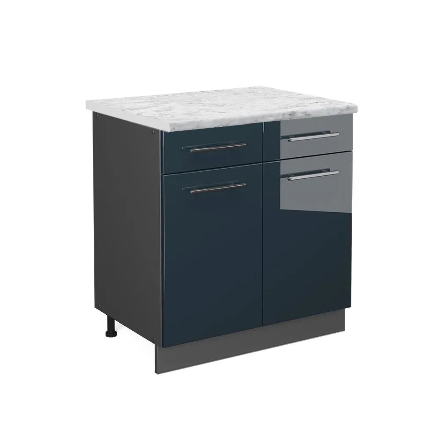 Vicco Küchenunterschrank Fame-Line DunkelBlau Hochglanz Anthrazit 80 cm AP Marmor