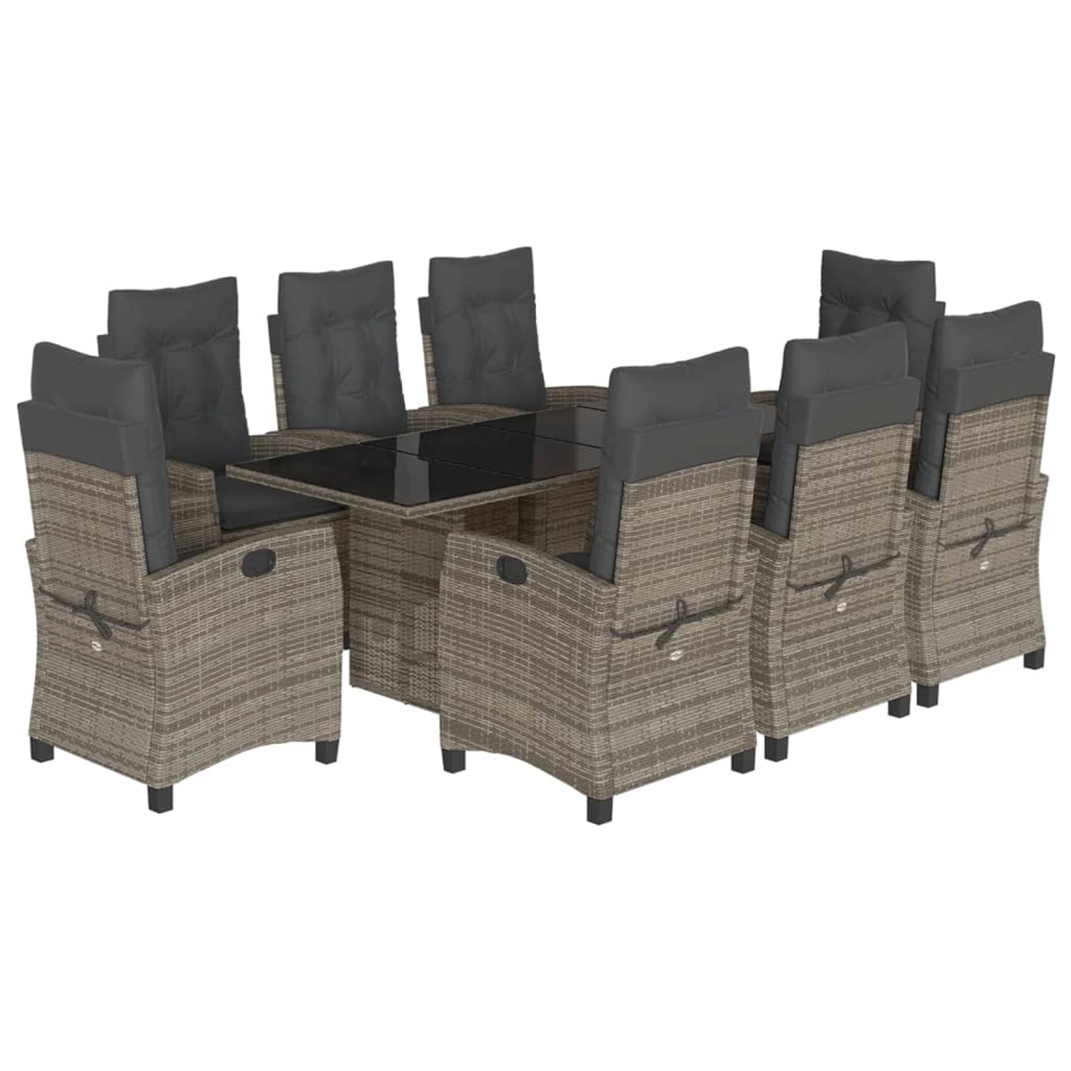 vidaXL 9-Tlg Garten-Essgruppe mit Kissen Grau Poly Rattan 3212691