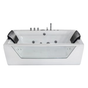 AcquaVapore Whirlpool Badewanne W83R-A-SC mit Reinigungsfunktion, weiße Acrylwanne mit Armaturen und Kopfstützen.