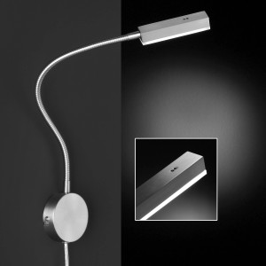 Moderne LED-Wandleuchte Raik von Fischer & Honsel mit flexiblem Arm und warmweißem Licht.