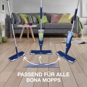 Bona Mikrofaser Staub-Pad für Mopp mit elektrostatischer Anziehung im Einsatz.