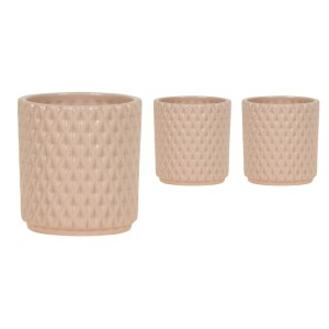 Cremebeige Keramik-Übertöpfe Diamond mit Rautenmuster, 9x10 cm.