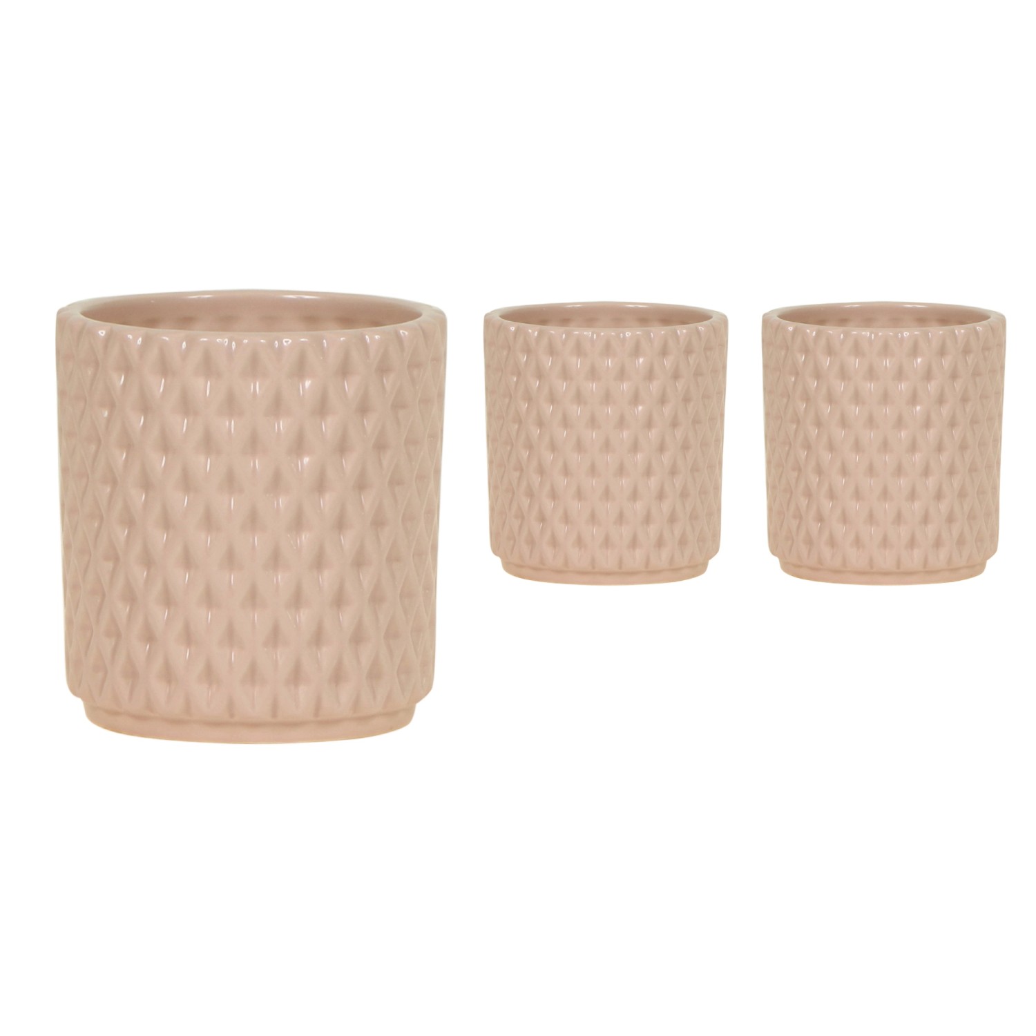 Cremebeige Keramik-Übertöpfe Diamond mit Rautenmuster, 9x10 cm.