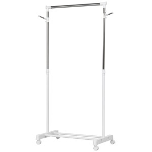 HOMCOM Kleiderständer, höhenverstellbar, mit Rollen und Ablage, Edelstahl/Metall, weiß.