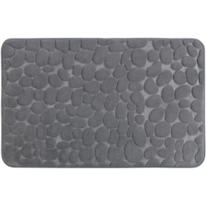 Grauer Wenko Badteppich Memory Foam Pebbles, 50x80 cm, mit Kieselstein-Optik.