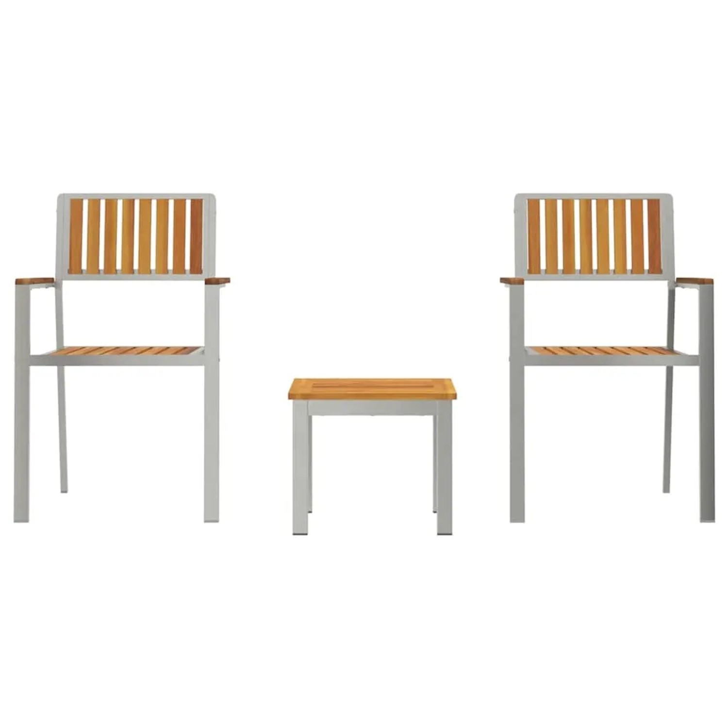 vidaXL Garten Essgruppe, 3-teilig, braun, Akazienholz: Tisch und zwei Stühle.