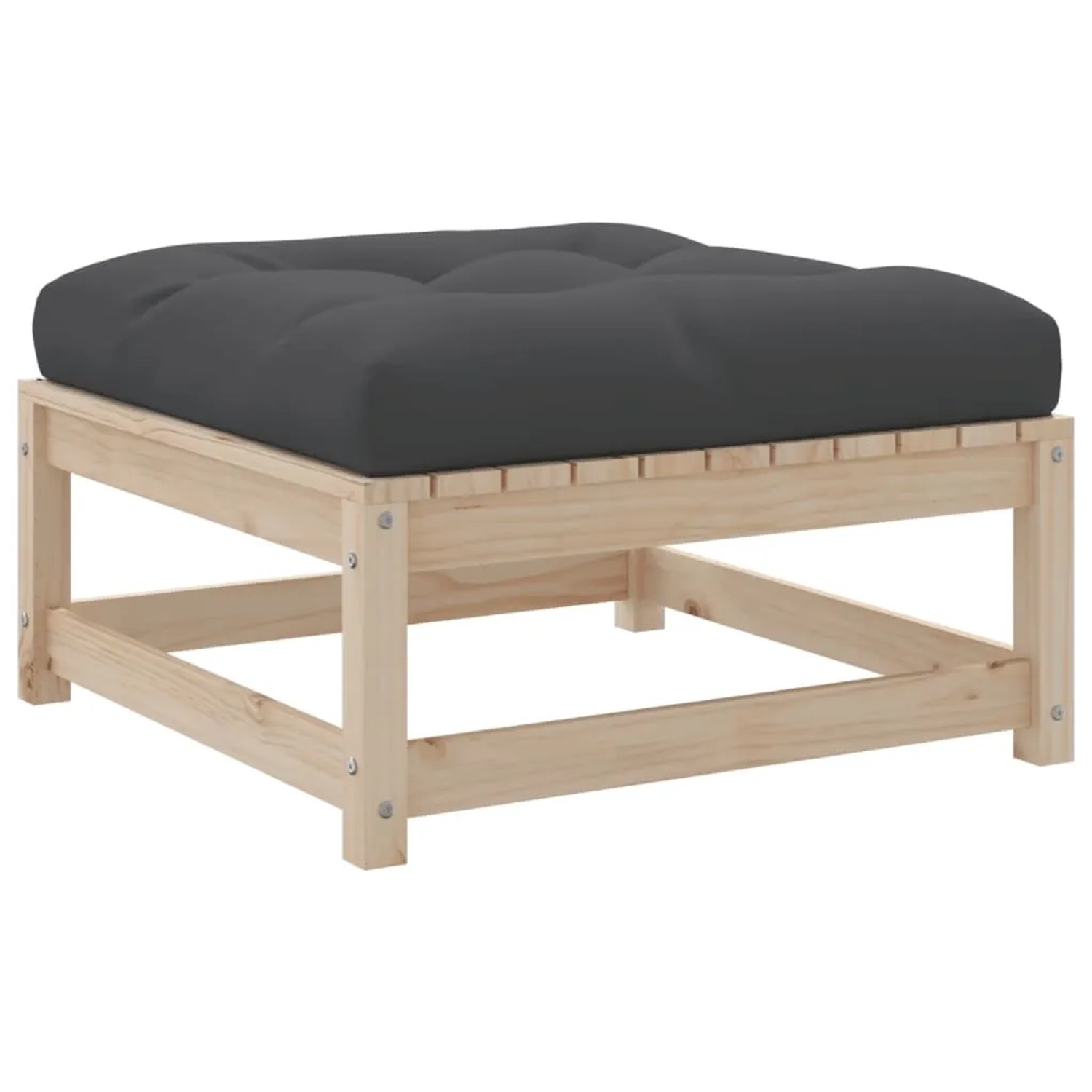 vidaXL Gartenmöbel: Hocker aus Kiefernholz mit anthrazitfarbenem Kissen für die Sofagarnitur.