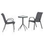 Graues 3-teiliges vidaXL Garten Bistro Set aus Stahl mit Tisch und zwei Stühlen.