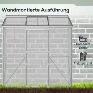Furnicato Anlehngewächshaus Schiebetür Dachfenster 192x68x196 Cm Silber