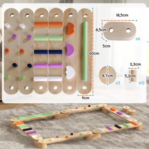AIYAPLAY Balancierbalken Set mit bunten Balanciersteinen aus Holz für Kinder.