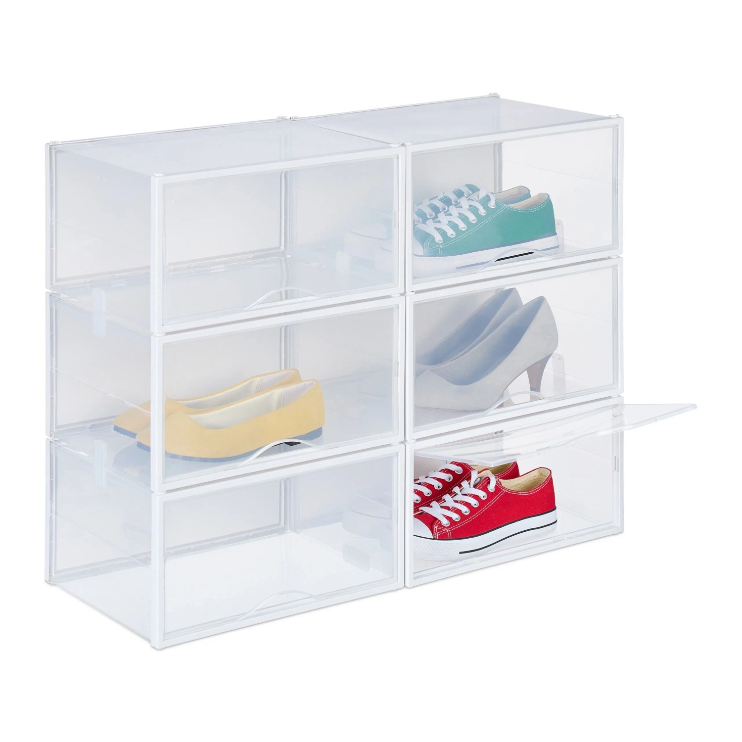 Relaxdays Schuhboxen 6er Set Kunststoff Transparent Stapelbar 19 cm x 34,5 cm x 27 cm