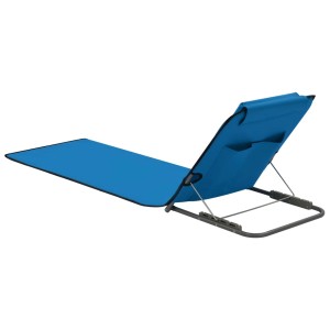Blaues vidaXL Strandmatten 2er-Set mit Stahlrahmen, klappbar und mit Staufach.