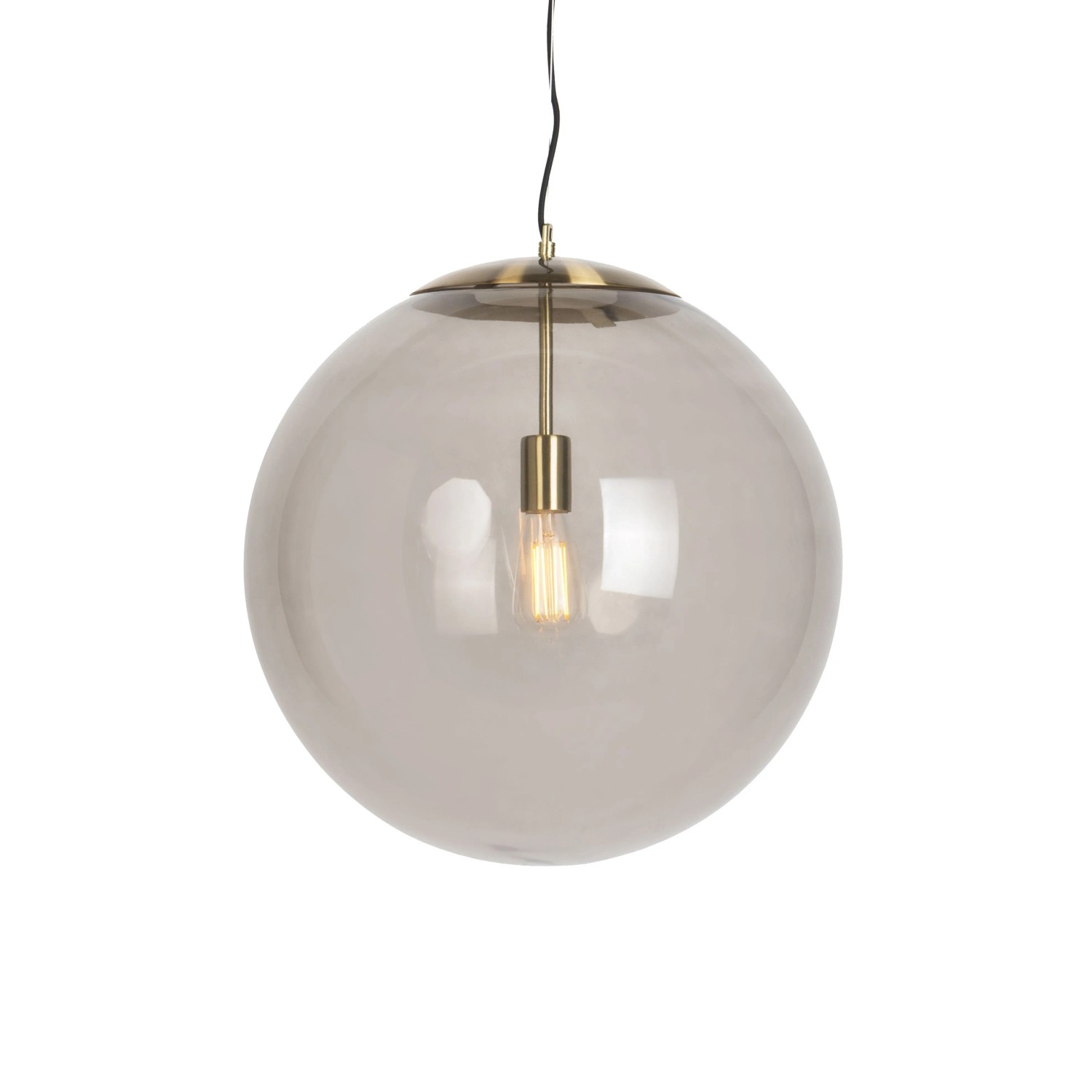 QAZQA Moderne Hängelampe Messing mit Rauchglas 50 cm Ball