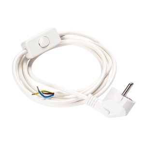 Weiße Orion Lightstyle Zuleitung mit Schukostecker, Schalter, 3,1m Länge für Lampen.