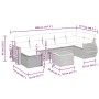 vidaXL 8-tlg. Garten-Sofagarnitur, schwarzes Poly Rattan mit Kissen, Maße eingezeichnet.