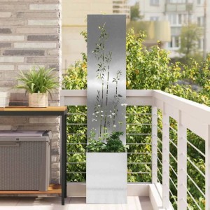 vidaXL Garten Sichtschutz-Leinwand Floral Silber 32 x 140 cm Edelstahl 876382