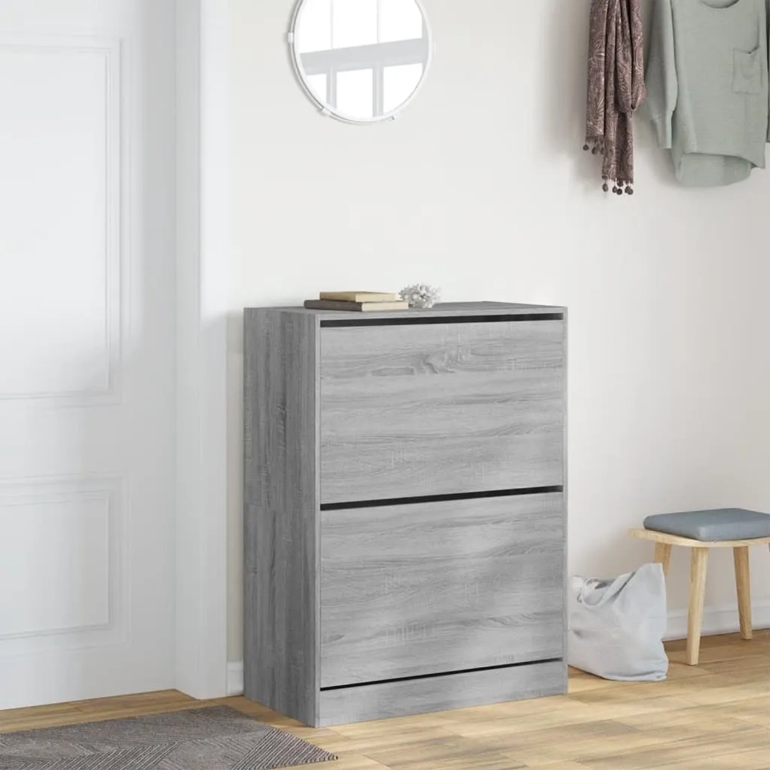 vidaXL Schuhschrank Grau Sonoma mit 2 Klappen, 80x42x108 cm