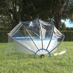 Transparente Furnicato Pool Kuppel Rund 467x234 cm aus PVC für Aufstellpool im Garten.