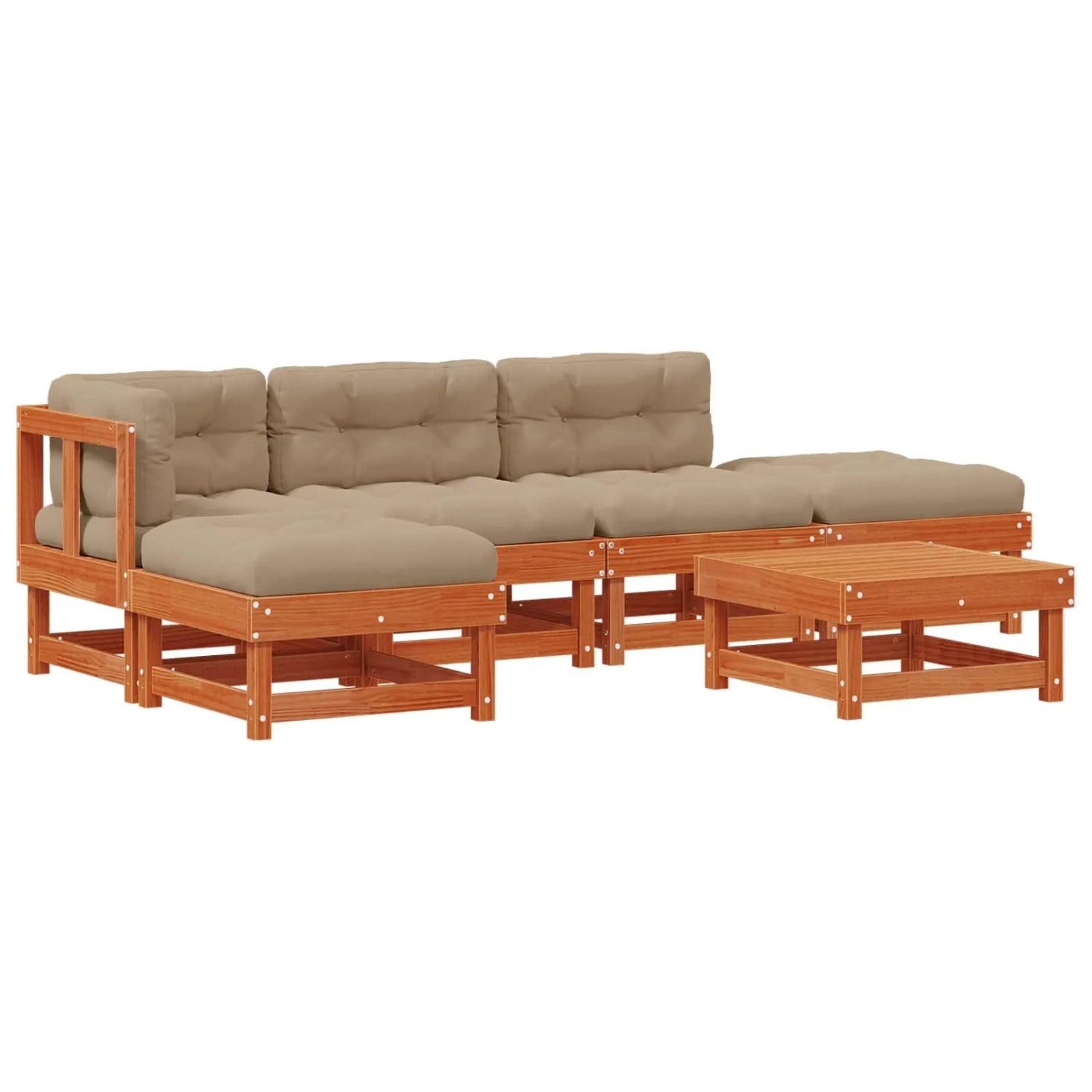 vidaXL Garten-Lounge-Set 6-Tlg Wachsbraun Massives Kiefernholz 3418124