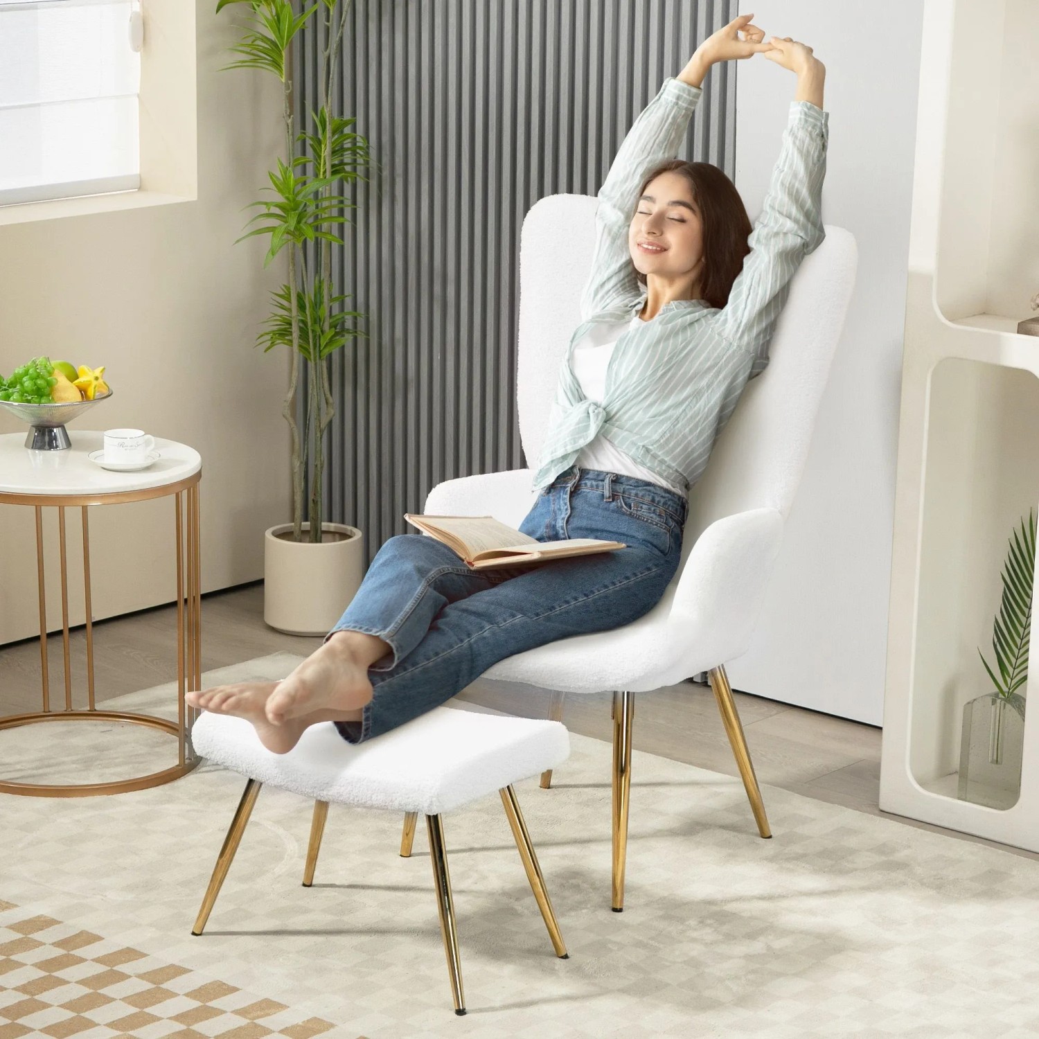 HOMCOM Ohrensessel mit Hocker Weiß 73 x 68 x 111 cm kaufen bei OBI