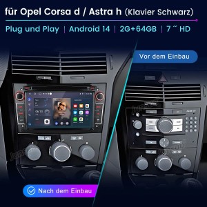Junsun Autoradio 7-Zoll HD Touchscreen mit Android für Opel Corsa/Astra. Links installiert, rechts altes Radio. Autoelektrik.