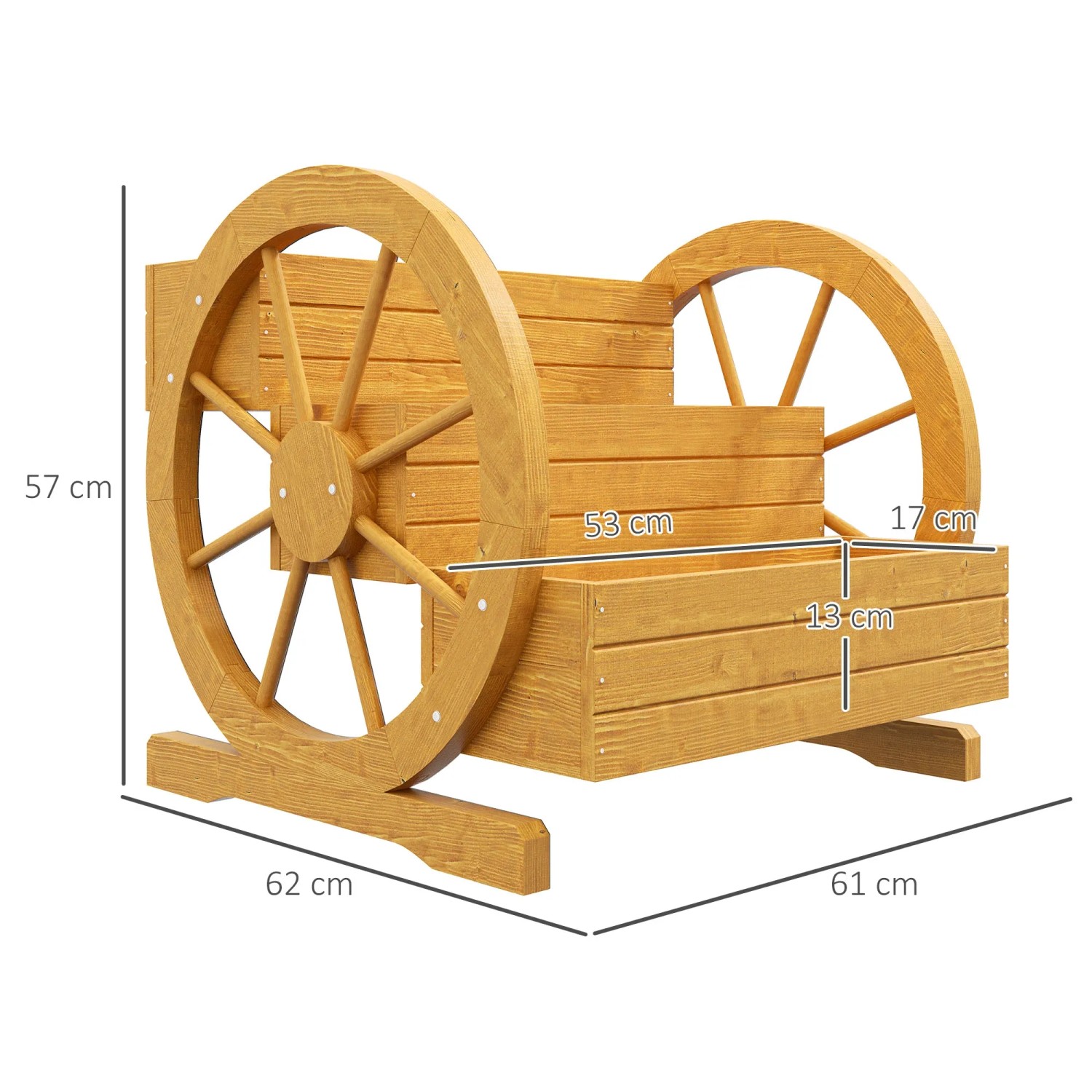 Outsunny Hochbeet aus Tannenholz im Wagen-Design, 62x61x57cm, ideal für Garten, Balkon oder Terrasse.