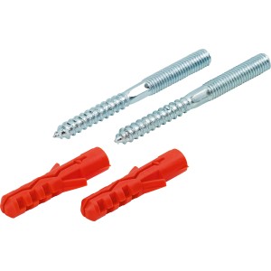 2 Stockschrauben M8 x 80 mm mit Dübel für Beton, Mauerwerk und Holz.
