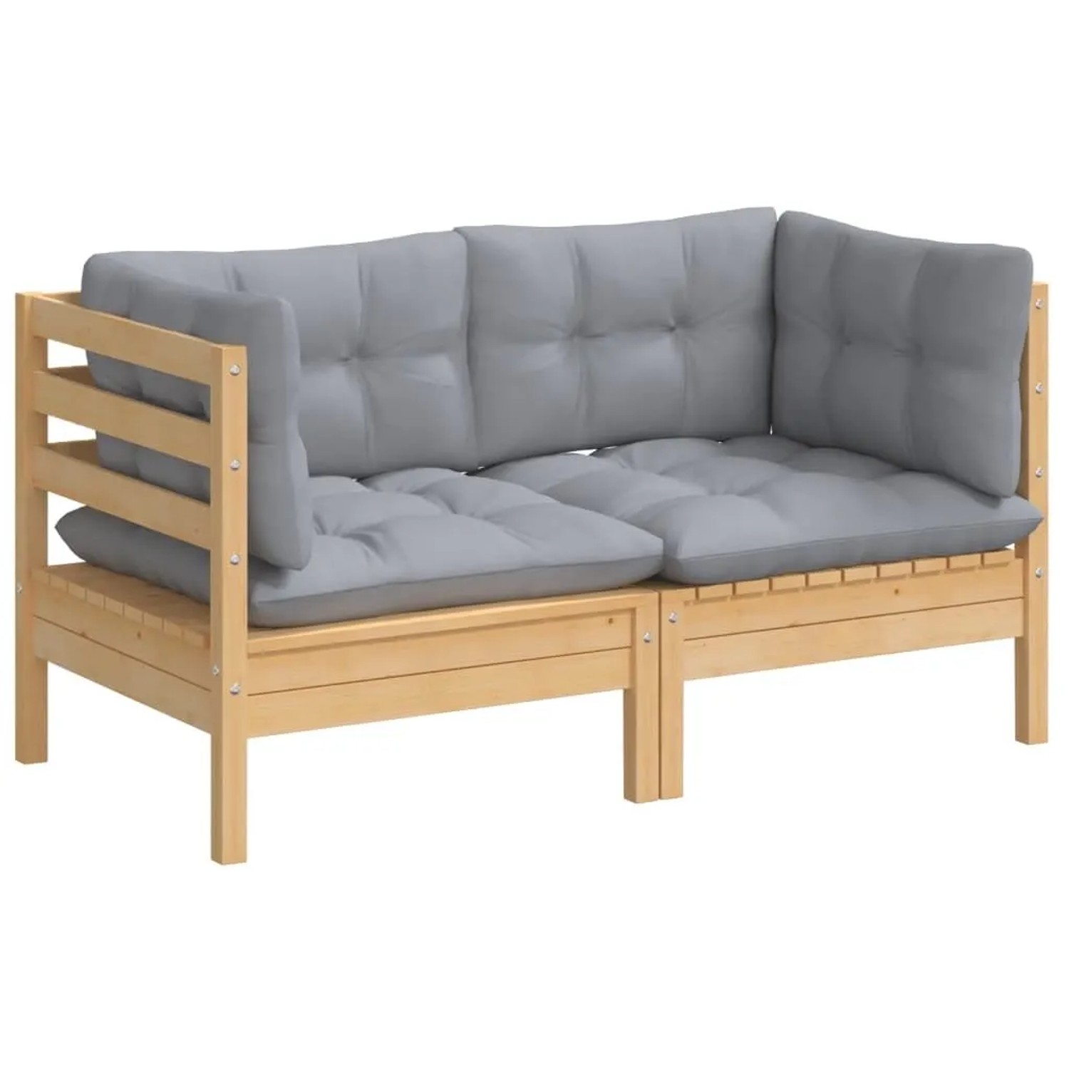 vidaXL 2-Sitzer-Gartensofa mit Grauen Kissen Massivholz Kiefer 3096009